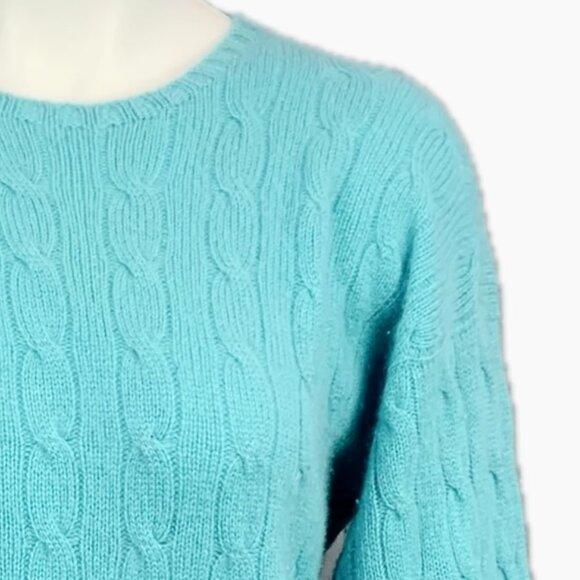 Joie 100% Cashmere Cable Knit Crew Neck Sweater Aqua Pullover Womens M NEW - Picture 5 of 12